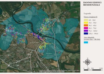 Mappa di danno alluvionale a Lodi, risultante dall’adozione del modello INSYDE.